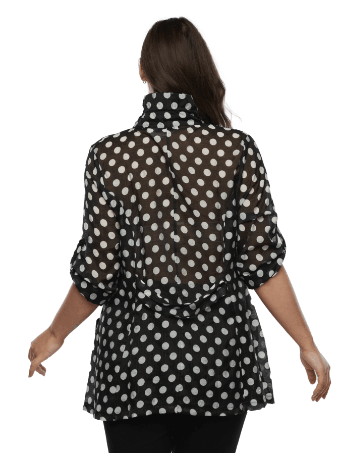 Olla Oh | Black with White Spot Wire Collar Shirt Back
