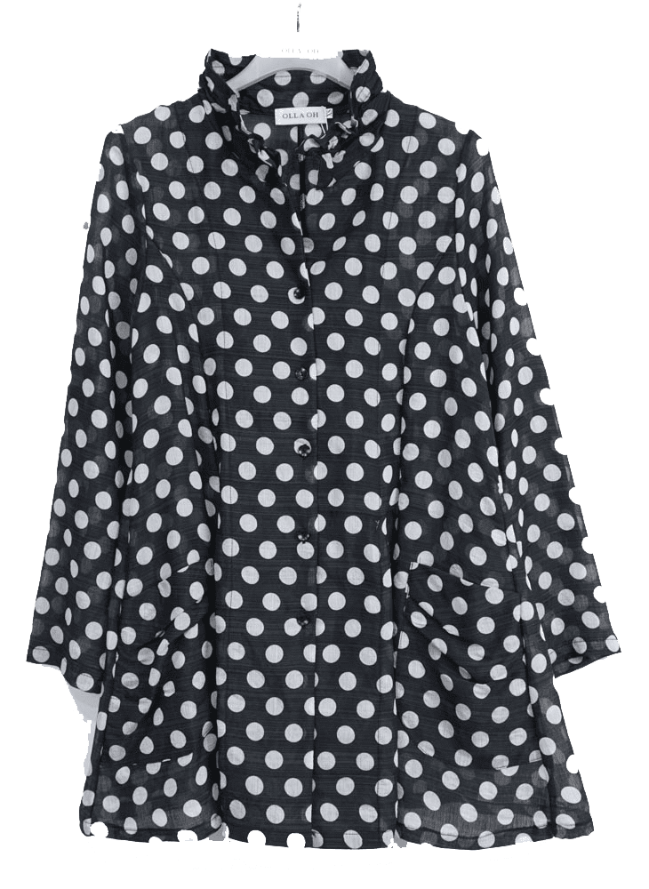 Olla Oh | Coin Dot Wire Collar Windbreaker Shirt | Plus Size Online